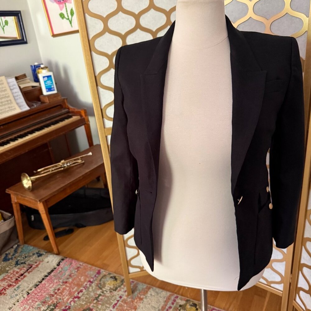 J.Crew Vivienne Navy Linen Blend Blazer 10P Petite Gold Button Tailored Jacket - Picture 4 of 16